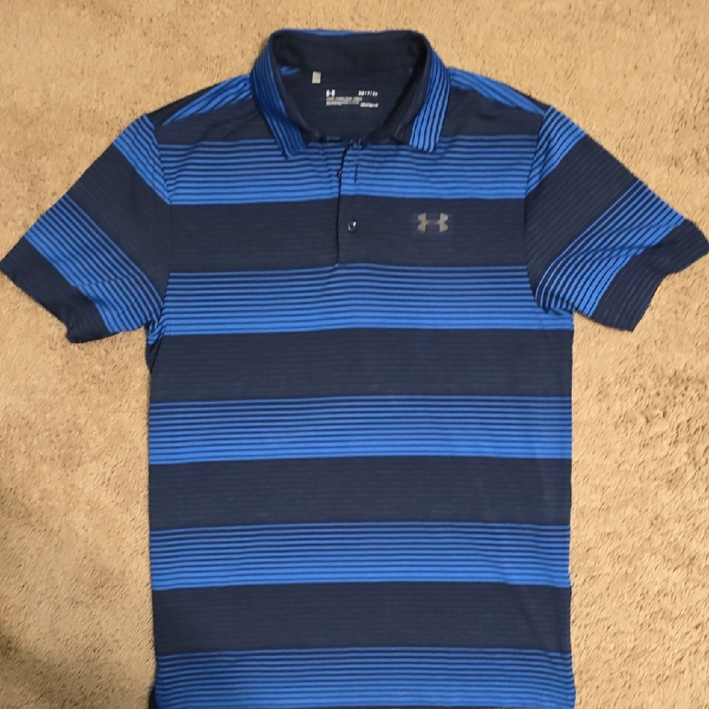 Under Armour Men's Blue Striped Polo Shirt, Small